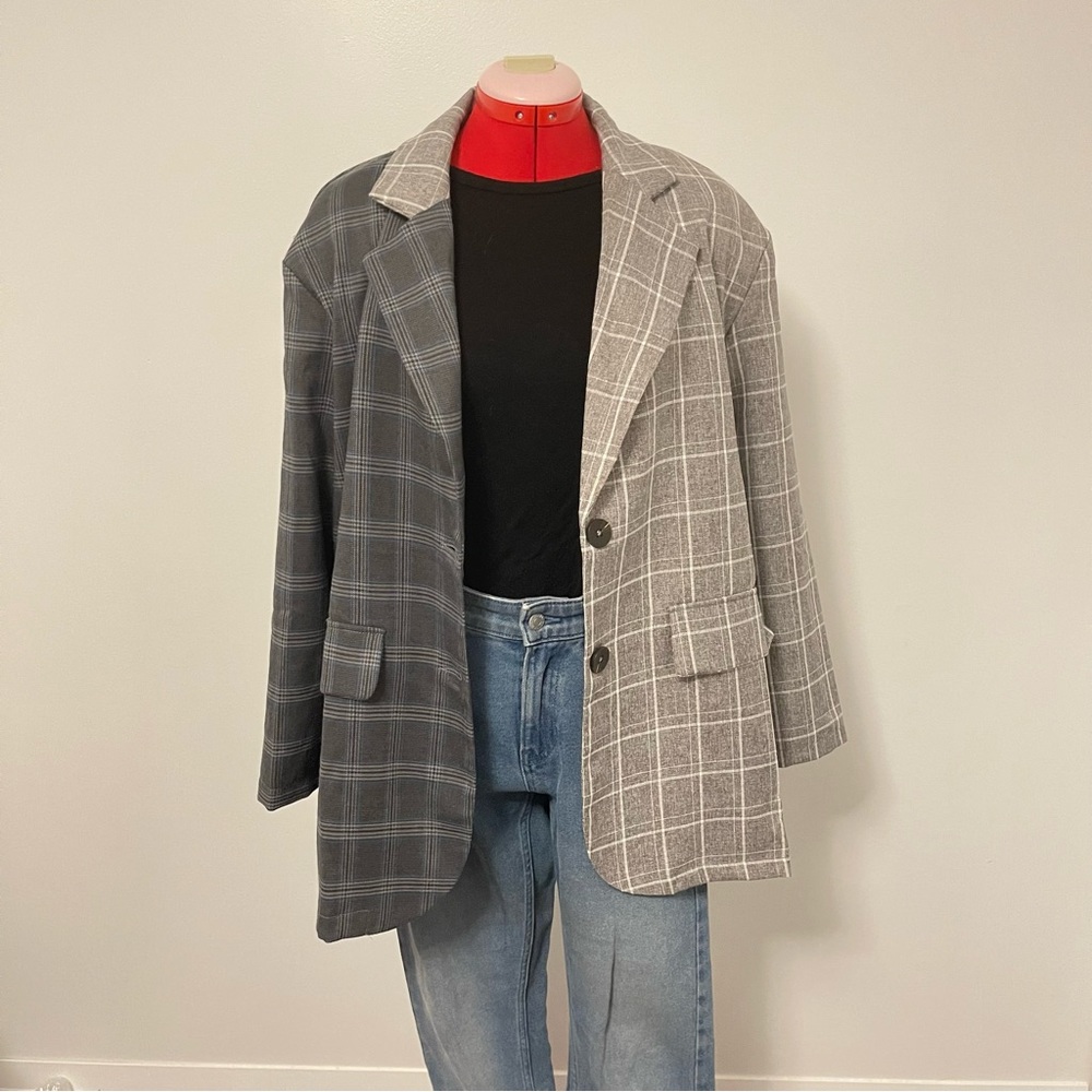 Shein Colour Block Plaid Blazer - Picture 1 of 5